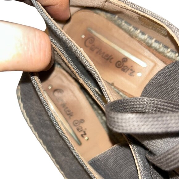 Carmen Saiz Classic Spanish Spain Espadrilles lace up gray sisal shjoes … - Picture 2 of 7